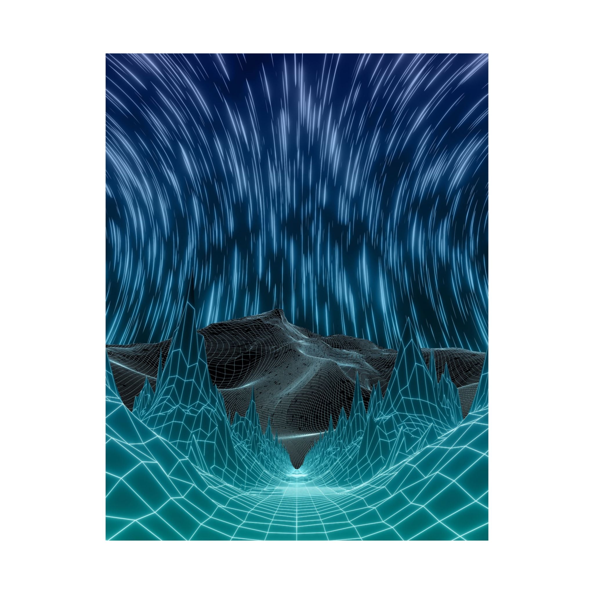 Cyber Wave Escape Poster Print - Synthwave Neon Grid Art