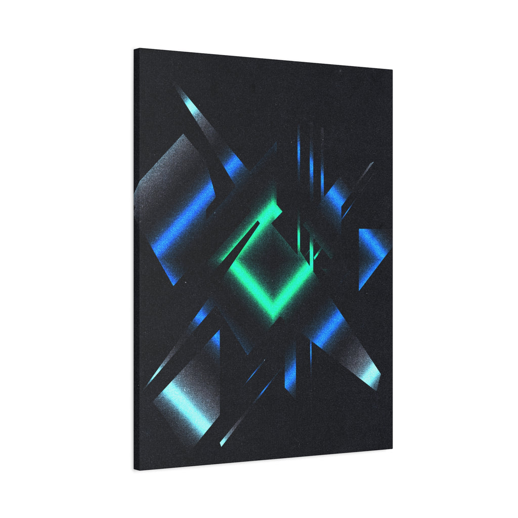 Abstract Techno Blue Canvas Wall Art - Digital Glitch Decor
