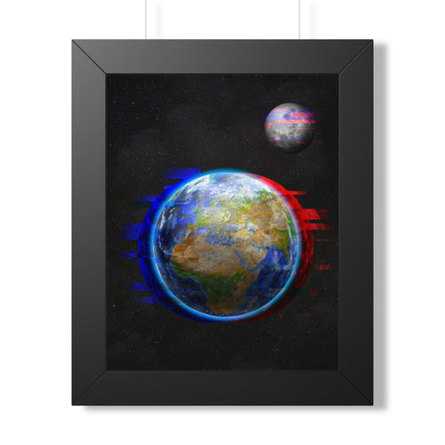 Earth Glitched Framed Poster - Digital Glitch Space Wall Art