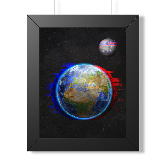 Earth Glitched Framed Poster - Digital Glitch Space Wall Art