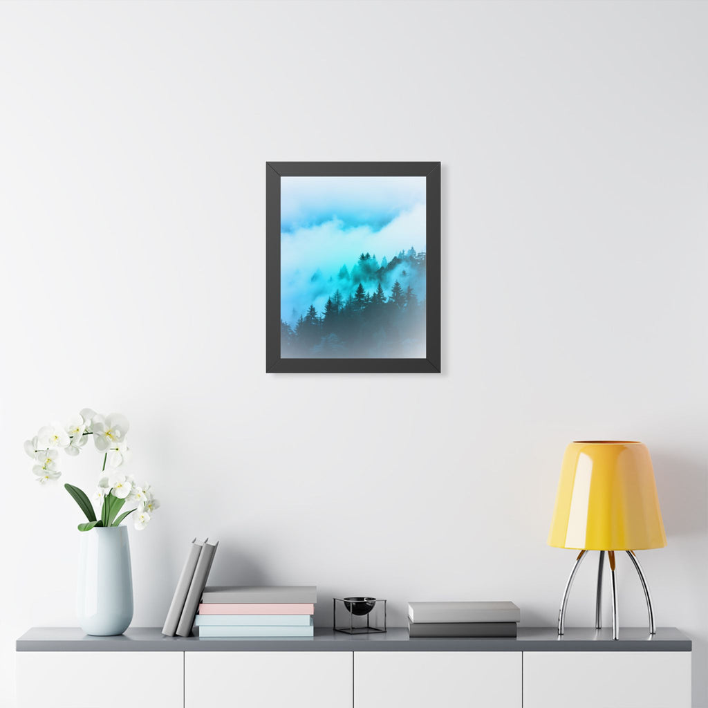 Blue Mountain Fog Framed Poster - Misty Landscape Wall Art