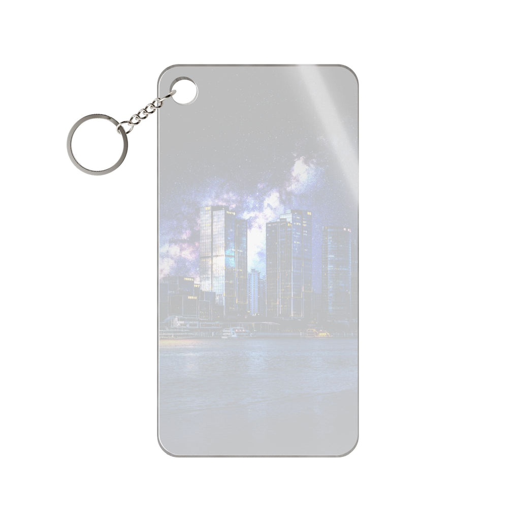 Space Cityscape on the Shore Keychain - Neon Sci-Fi Coast Acrylic Charm