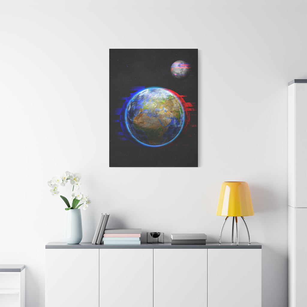 Earth Glitched Canvas Wall Art - Digital Glitch Futuristic World