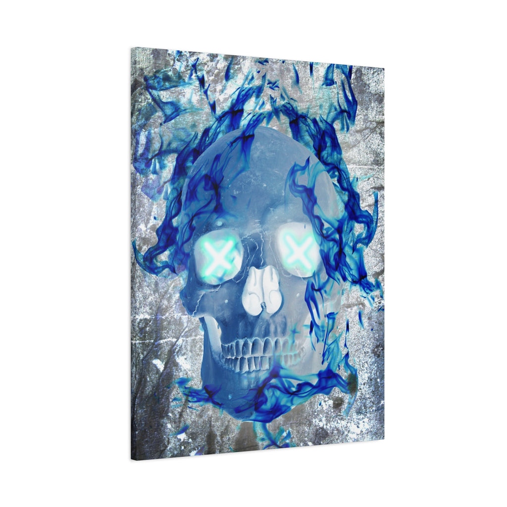 Blue Flame Skull Canvas Wall Art - Gothic Dark Fantasy Decor