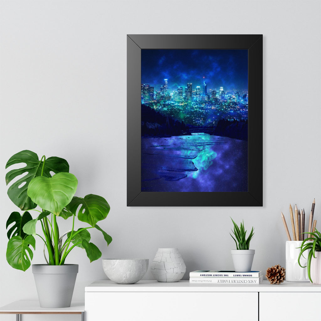Cosmic Frosted City Skyline Poster - Galactic Winter Cityscape