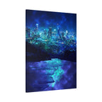 Cosmic Frosted City Canvas Art - Winter Metropolitan Nightscape