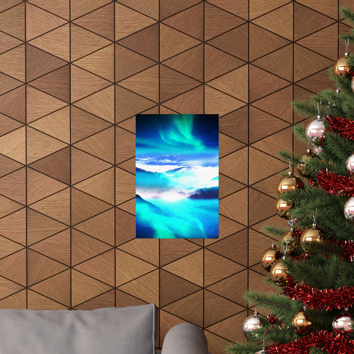 Starry Mountain Sky Poster - Aurora Borealis Art Print