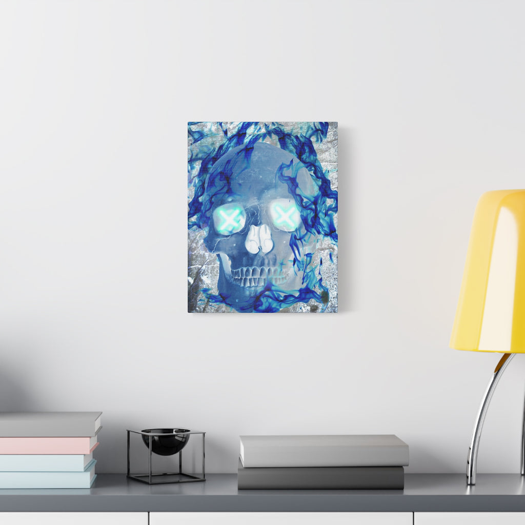 Blue Flame Skull Canvas Wall Art - Gothic Dark Fantasy Decor