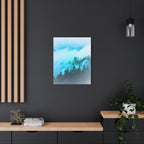 Blue Mountain Fog Canvas Wall Art - Misty Forest Nature Decor