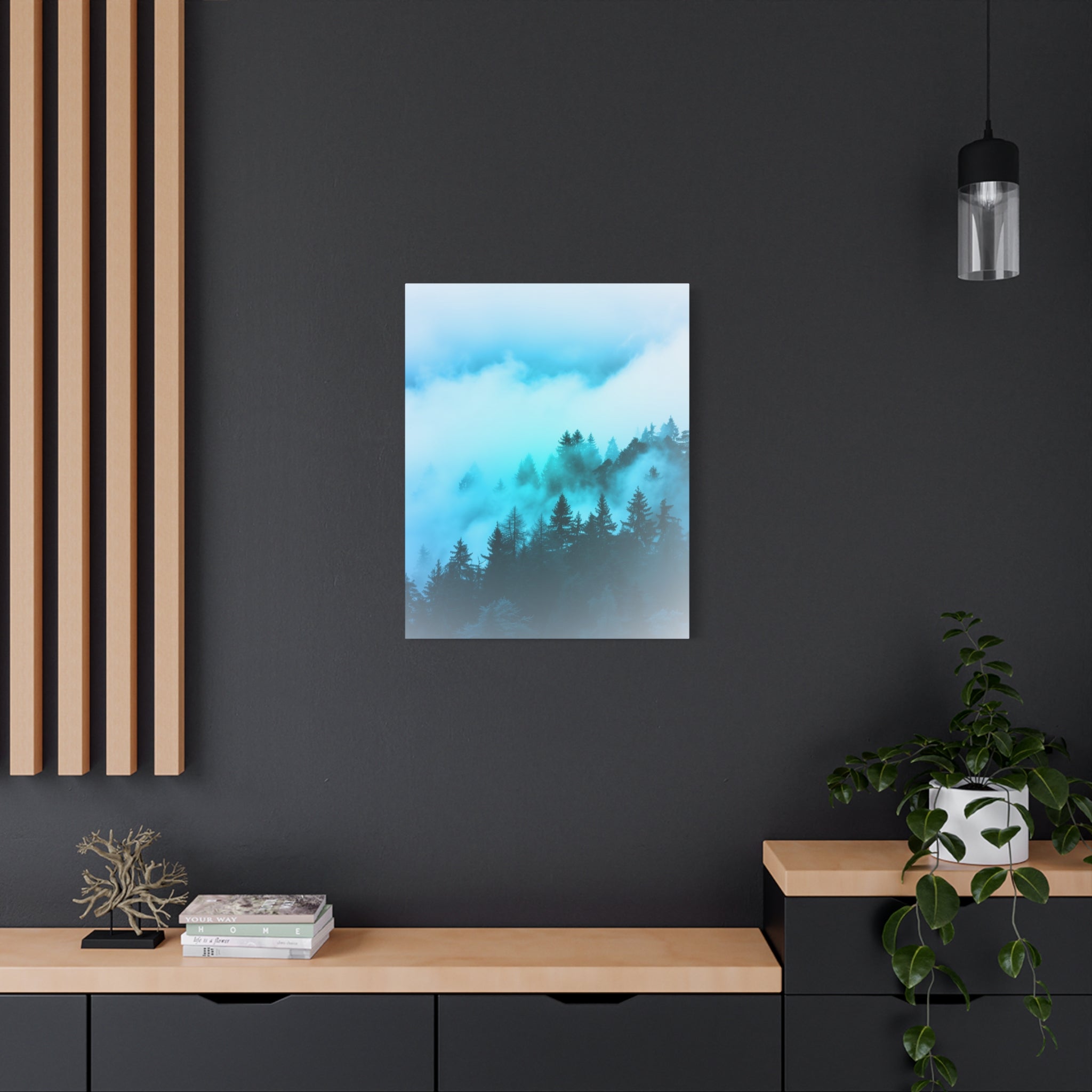 Blue Mountain Fog Canvas Wall Art - Misty Forest Nature Decor