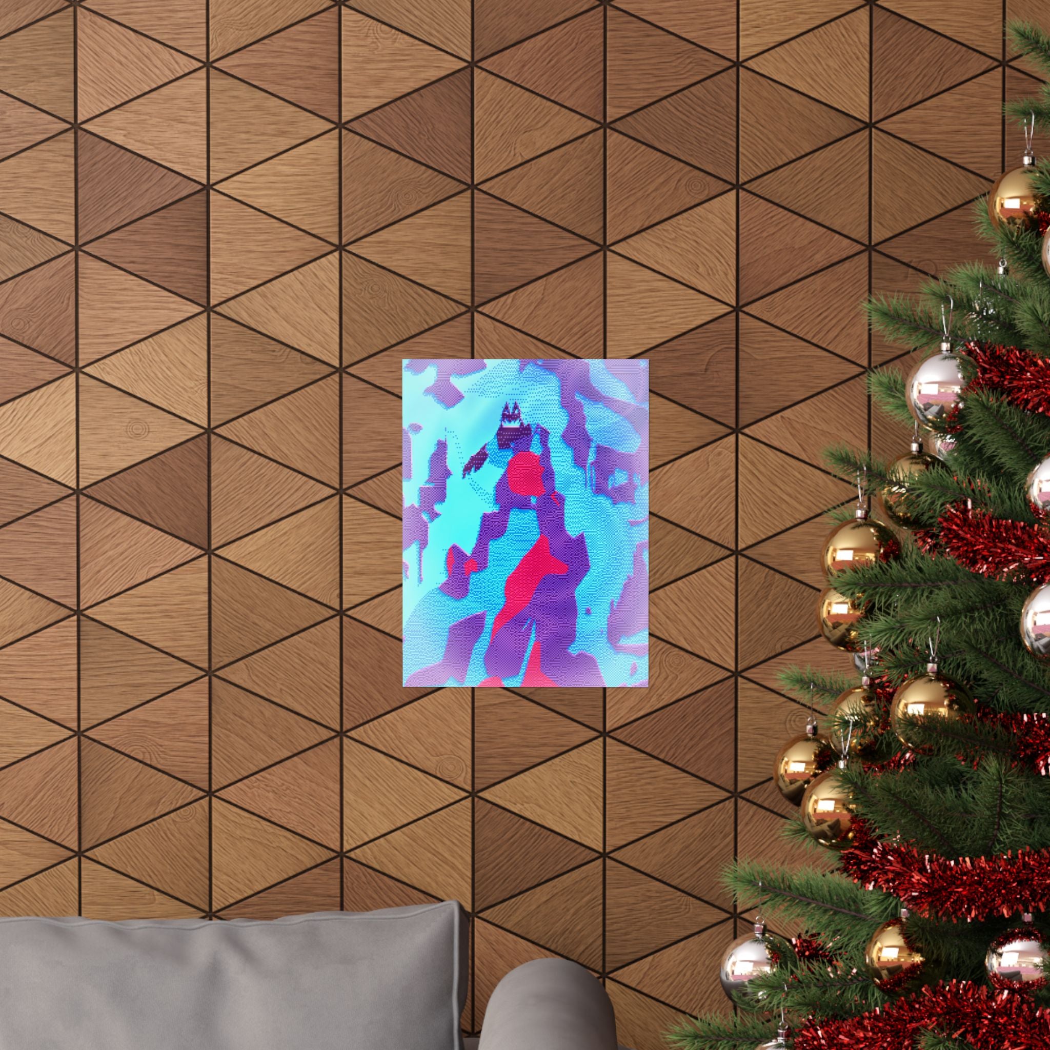 Retro Ice Cave Poster - Cool-Toned Glitch Aesthetic Art Print