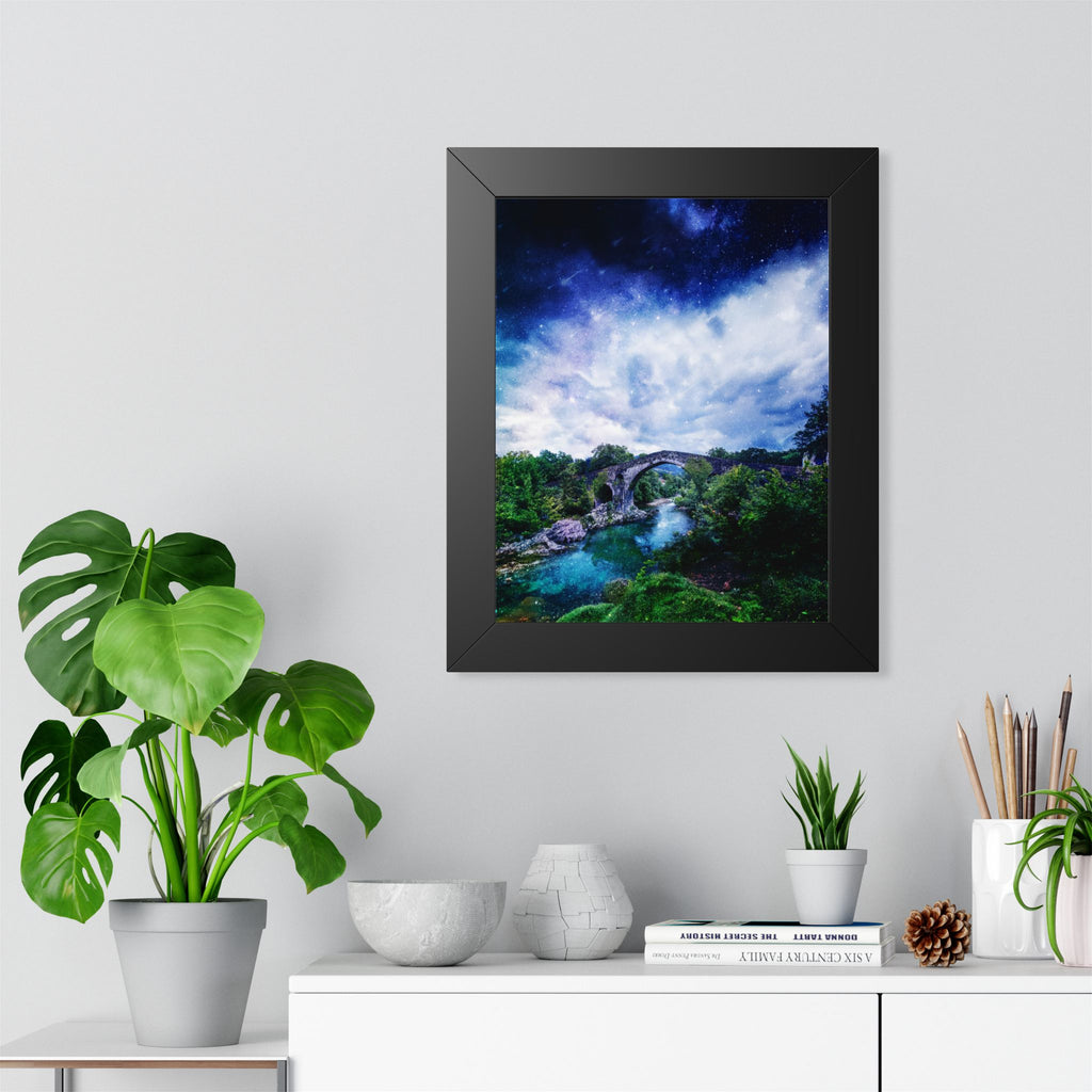 Enchanted Forest Poster - Starry Bridge River Fantasy Art Print