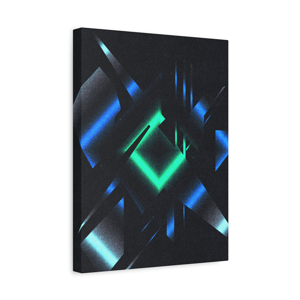 Abstract Techno Blue Canvas Wall Art - Digital Glitch Decor