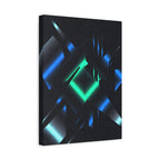 Abstract Techno Blue Canvas Wall Art - Digital Glitch Decor