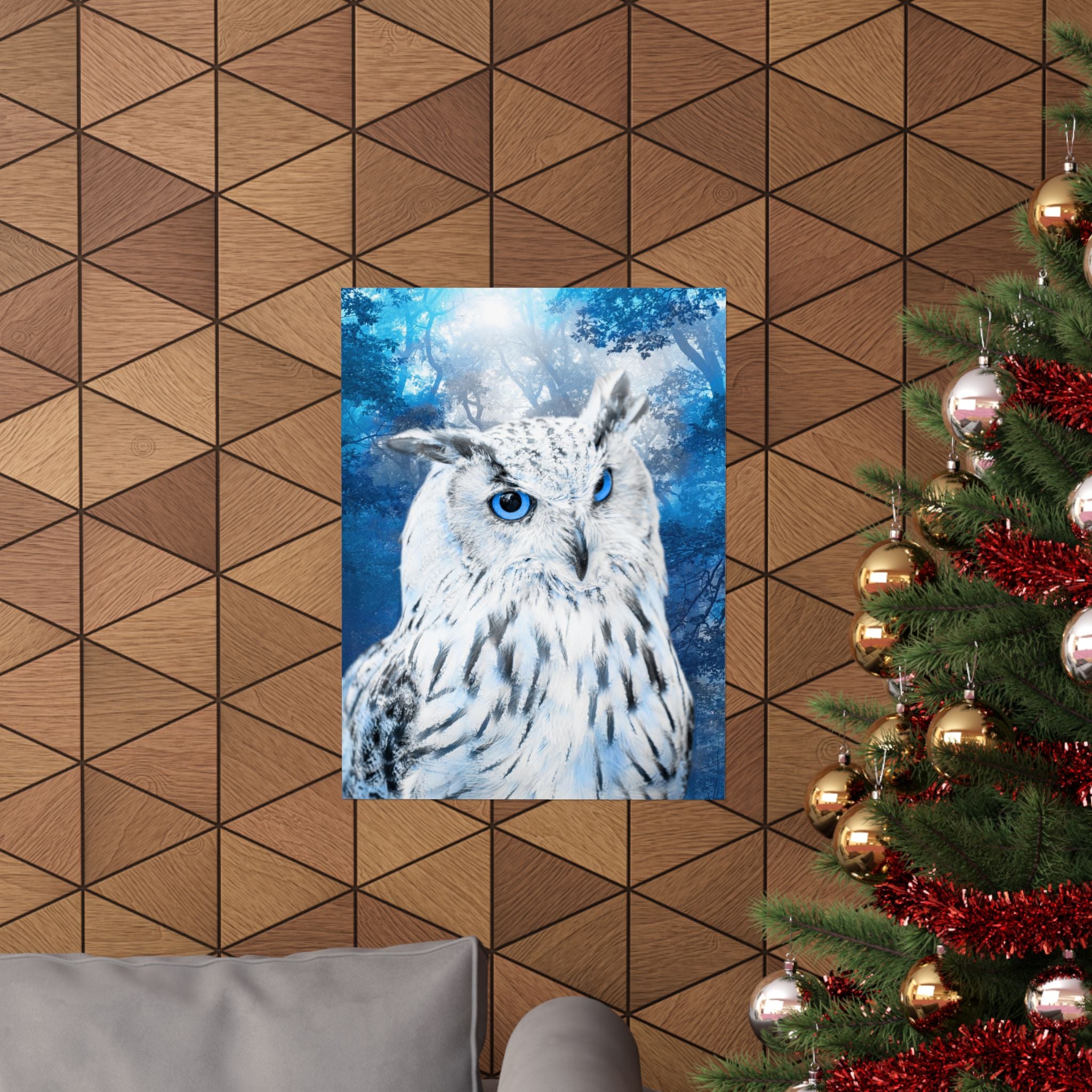 Frost Owl Poster Print - Winter Woodland Bird Art