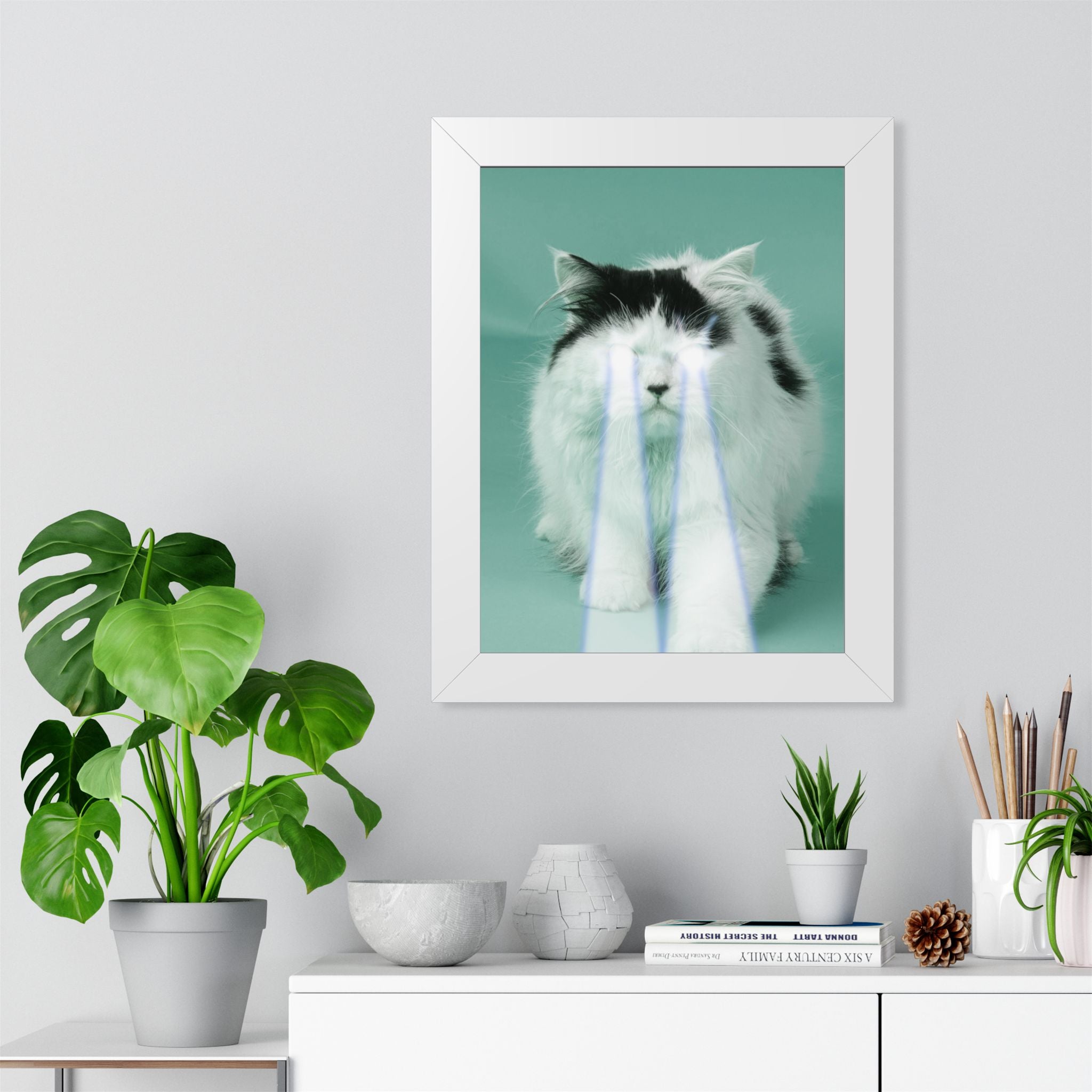 Laser Cat Framed Poster - Funny Sci-Fi Space Feline Wall Art