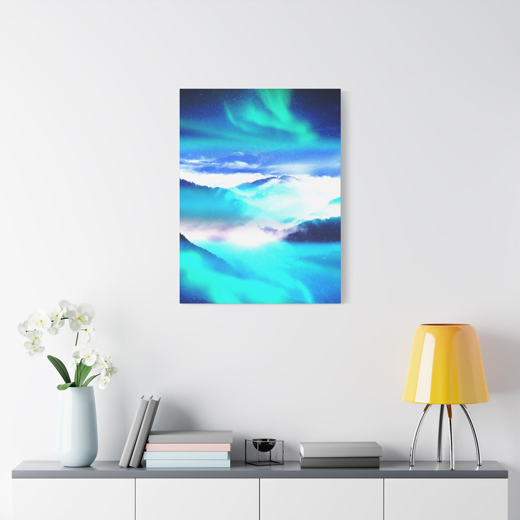 Starry Mountain Sky Canvas Wall Art - Aurora Borealis Decor