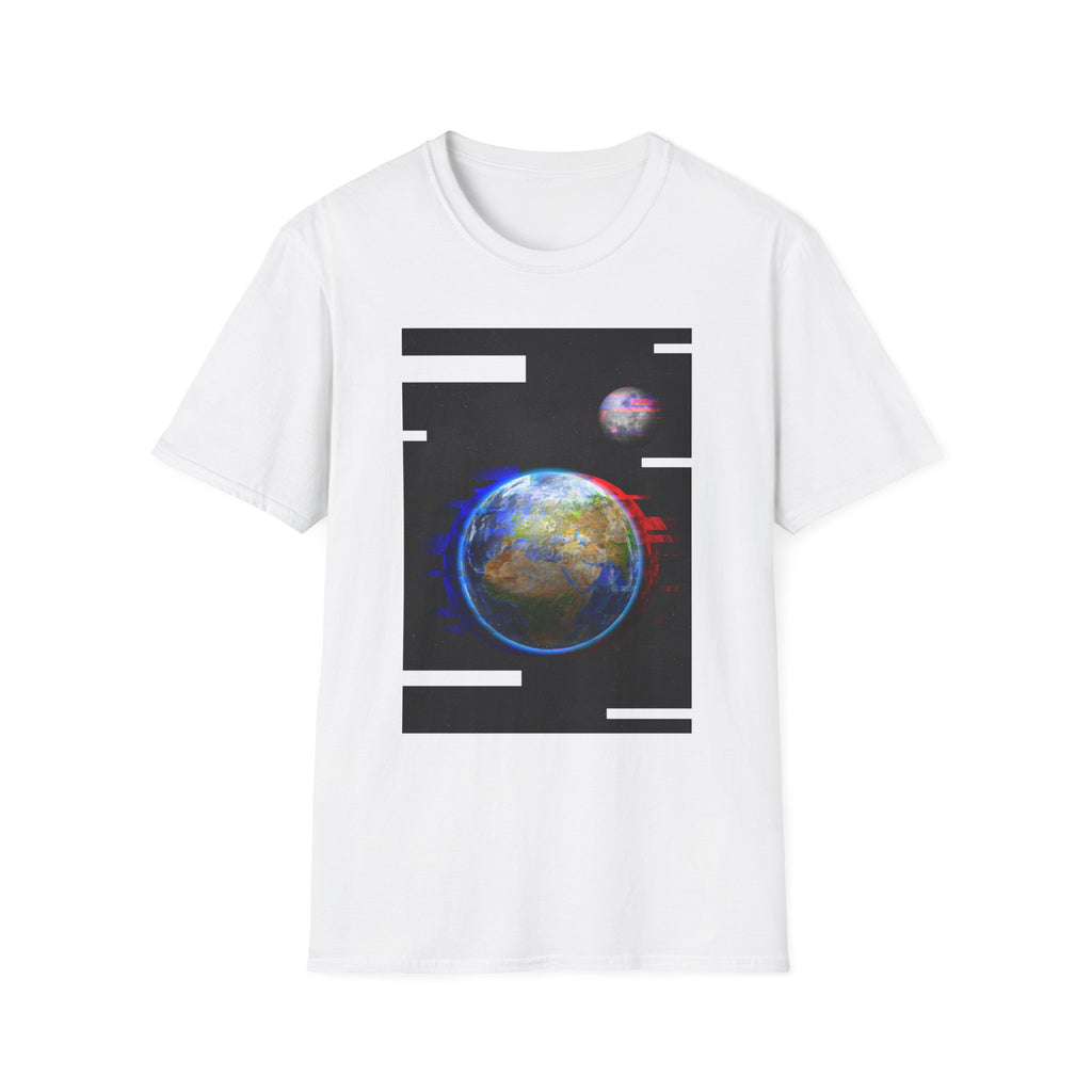 Earth Glitched Graphic Tee - Cosmic Glitch Art Shirt
