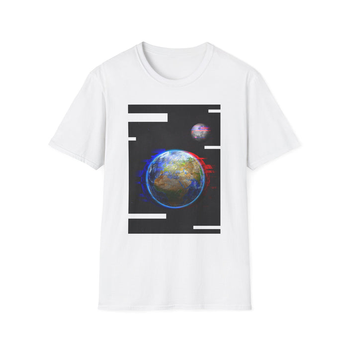 Earth Glitched Graphic Tee - Cosmic Glitch Art Shirt