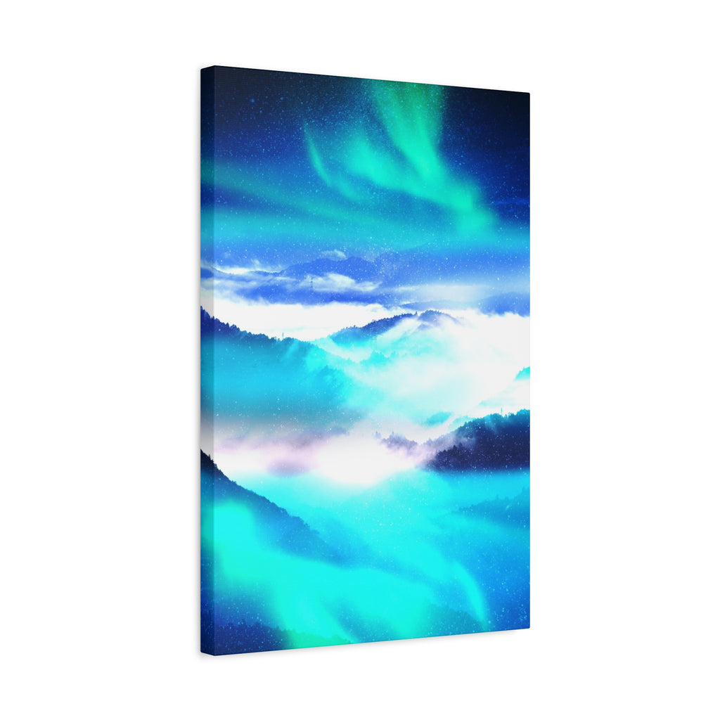 Starry Mountain Sky Canvas Wall Art - Aurora Borealis Decor