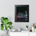 Cyberpunk Harbor Buildings Poster - Neon Cityscape Art Print