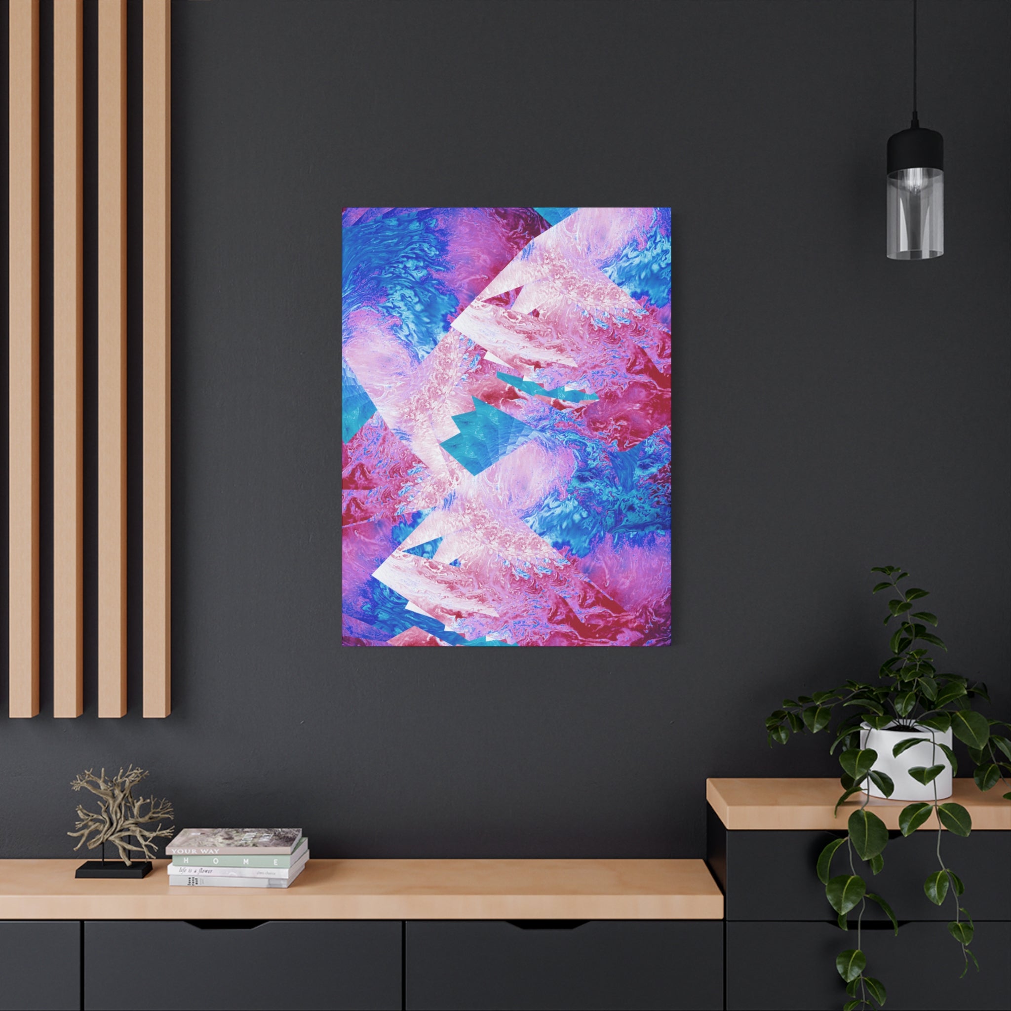 Trippy Pink and Blue Fractal Canvas Art | Surreal Abstract Sacred Geometry Wall Decor