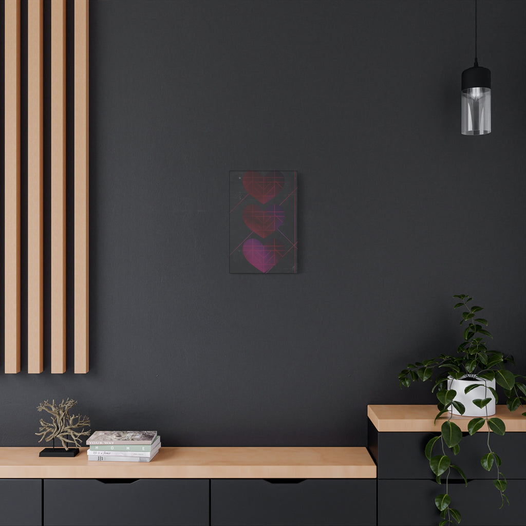 Three Hearts Level One Retro Gamer Canvas Art | Minimalist 8-Bit Pixel Love Wall Decor