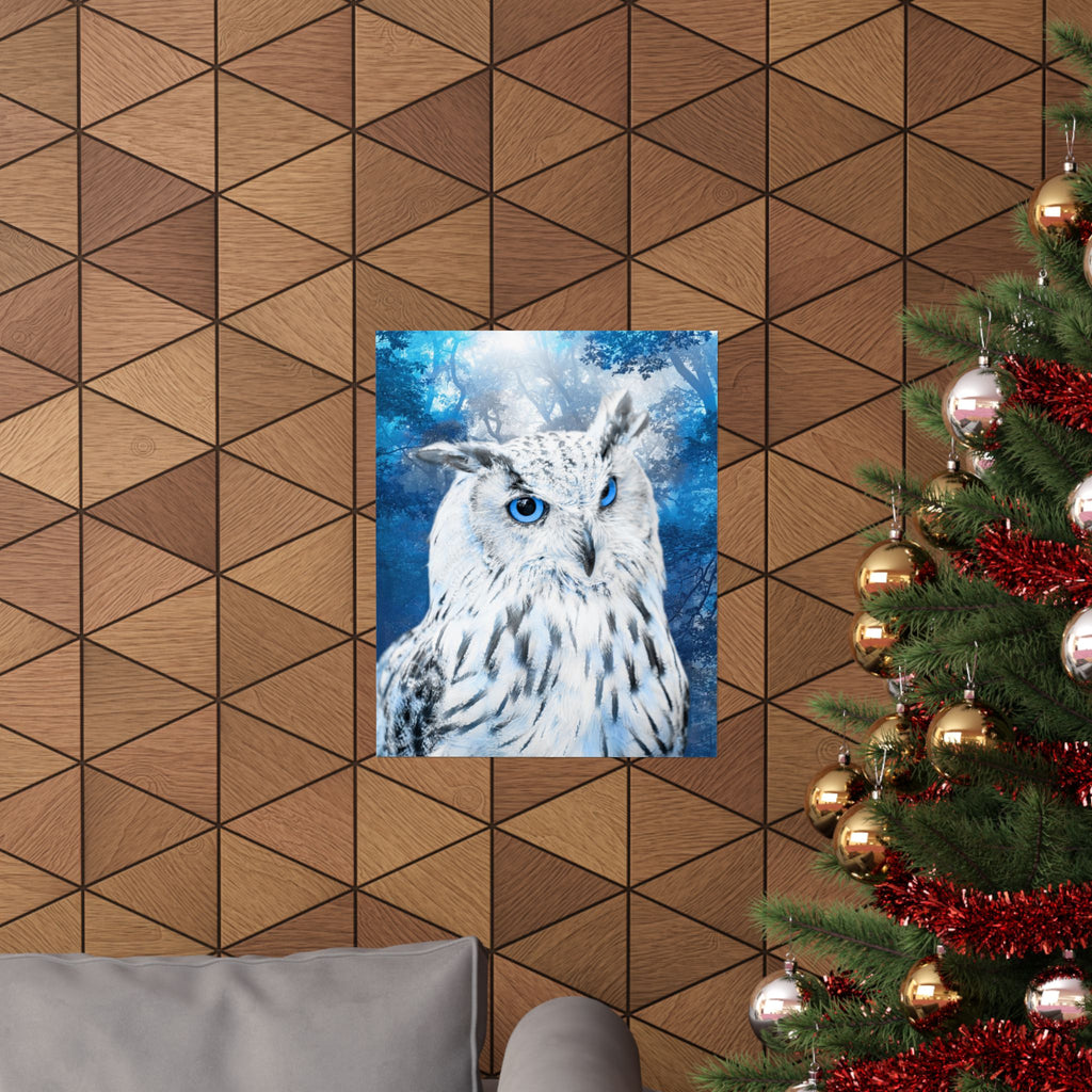Frost Owl Poster Print - Winter Woodland Bird Art