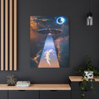Space Lizards Canvas Wall Art - Lizard Being Abducted Ufo Decor