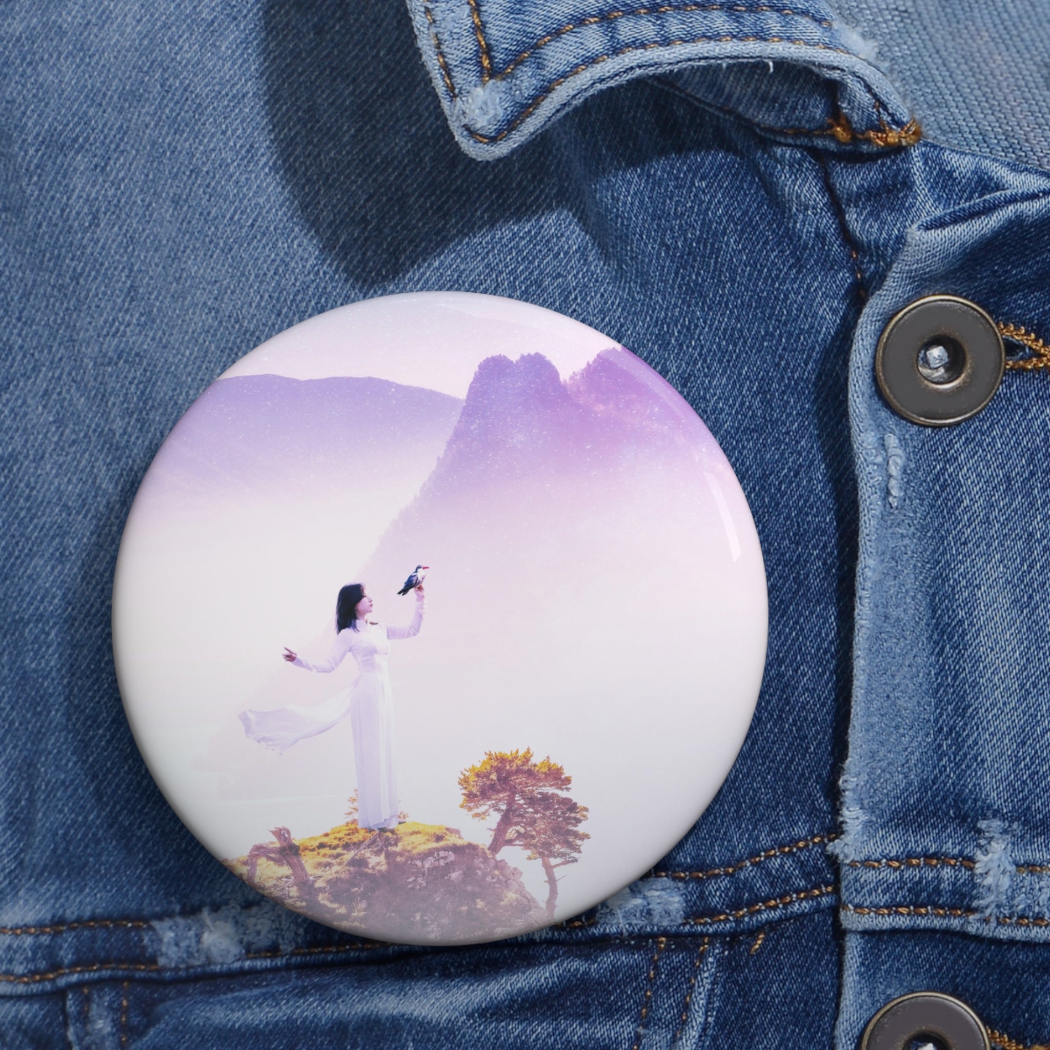 Mountain Spirit Pin - Fog Landscape Art Button