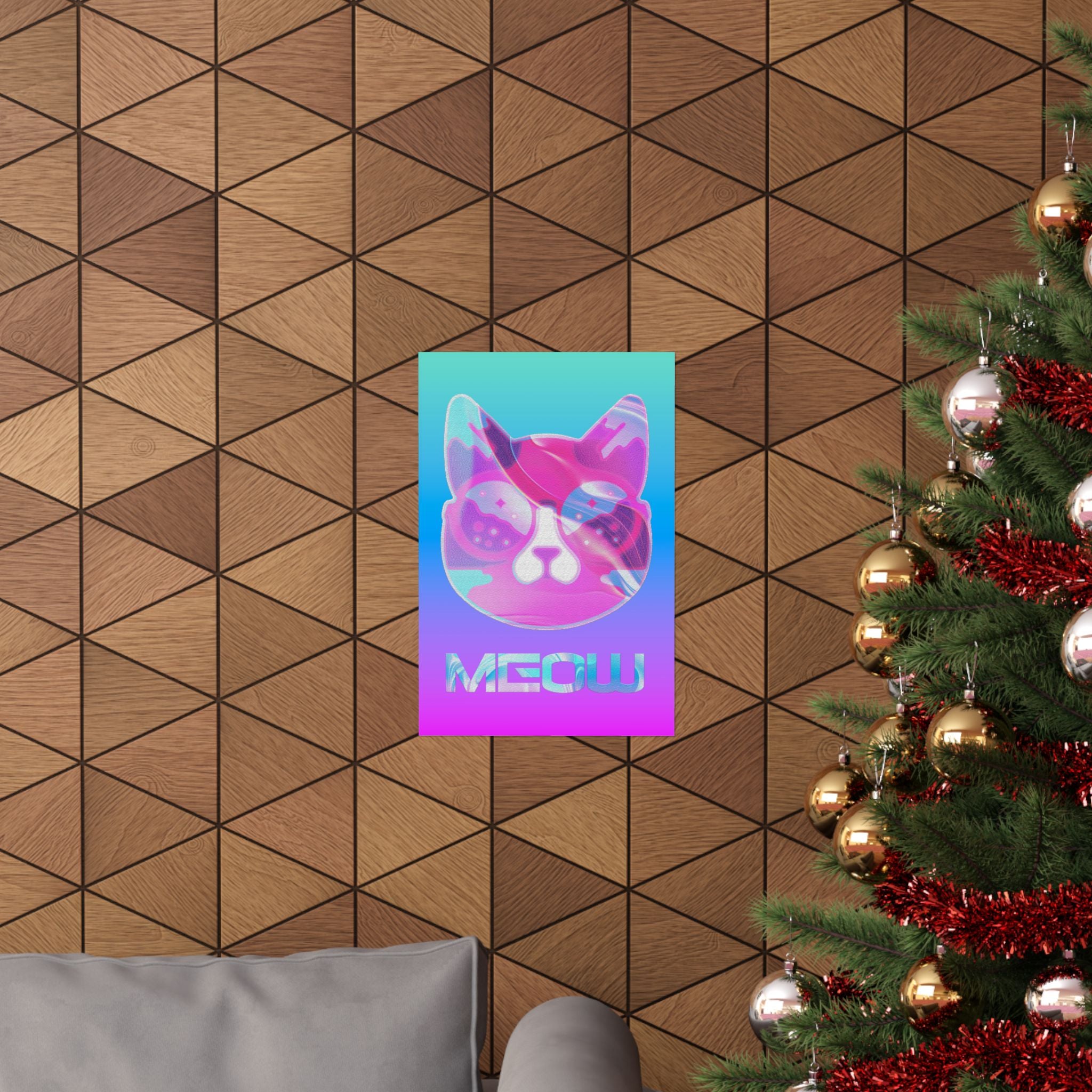 Lofi Cat Meow Poster - Retro Anime Aesthetic Art Print