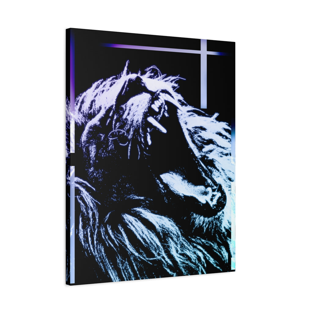 CRT Lion Retro Wave Canvas Art - 80s Vaporwave Neon Decor