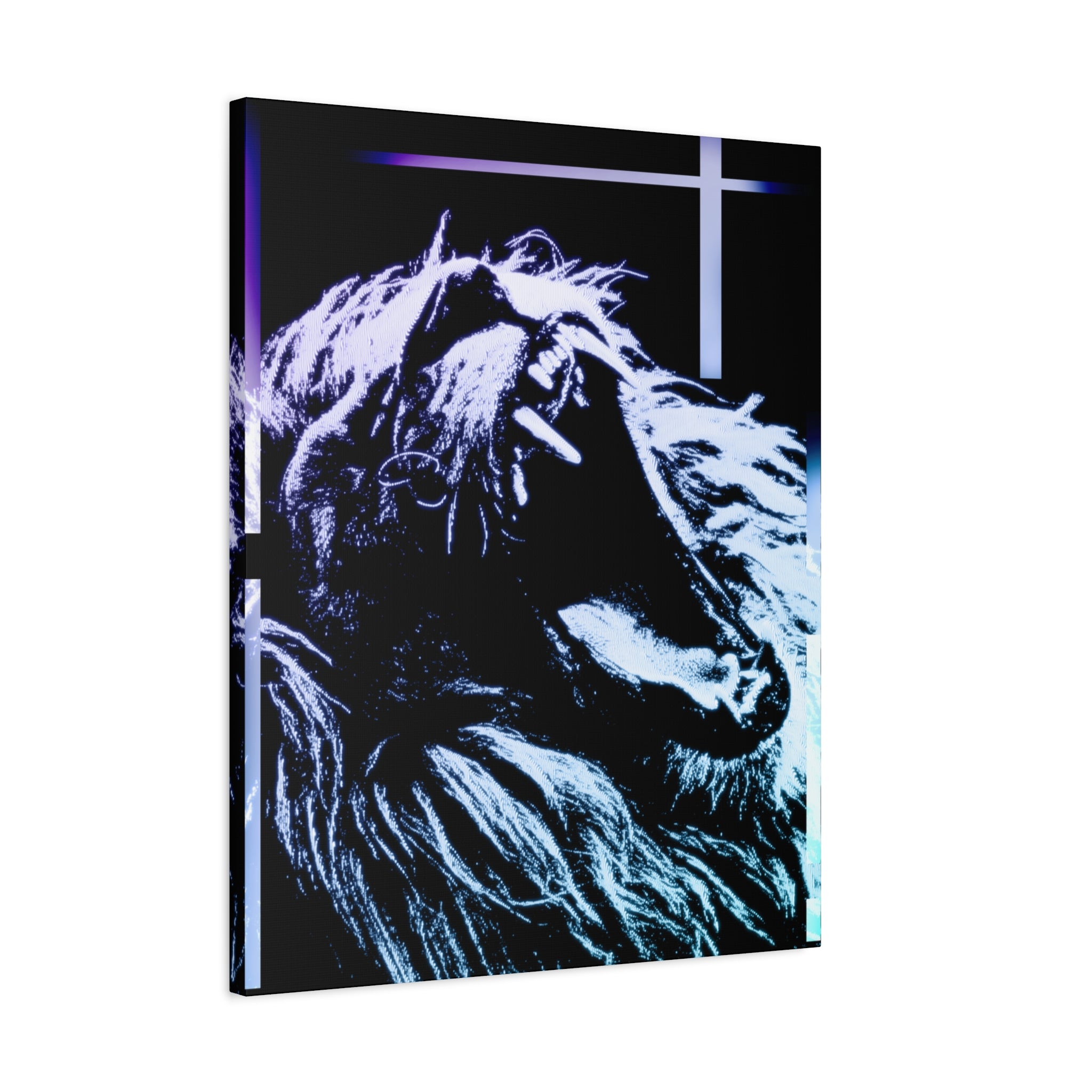 CRT Lion Retro Wave Canvas Art - 80s Vaporwave Neon Decor