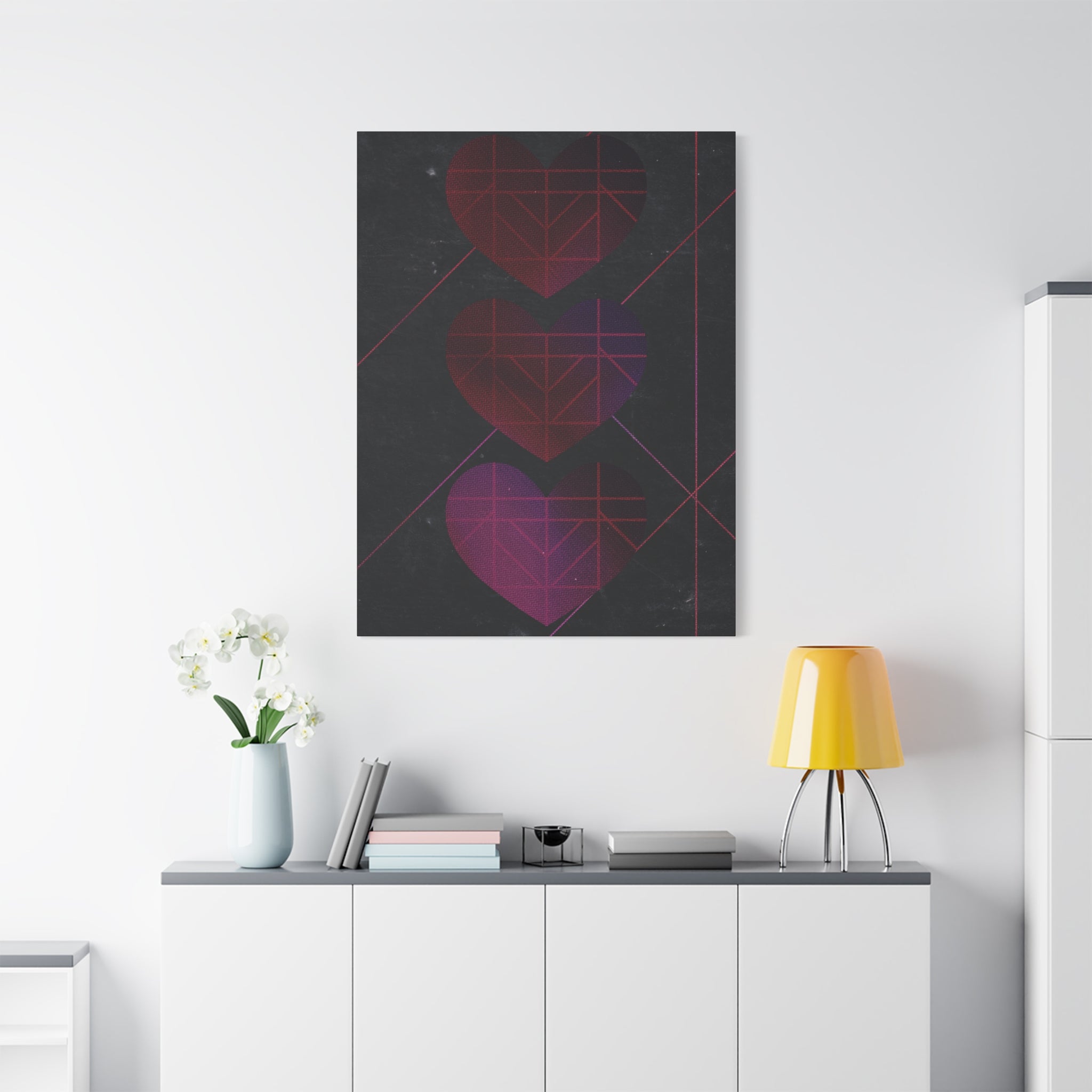 Three Hearts Level One Retro Gamer Canvas Art | Minimalist 8-Bit Pixel Love Wall Decor