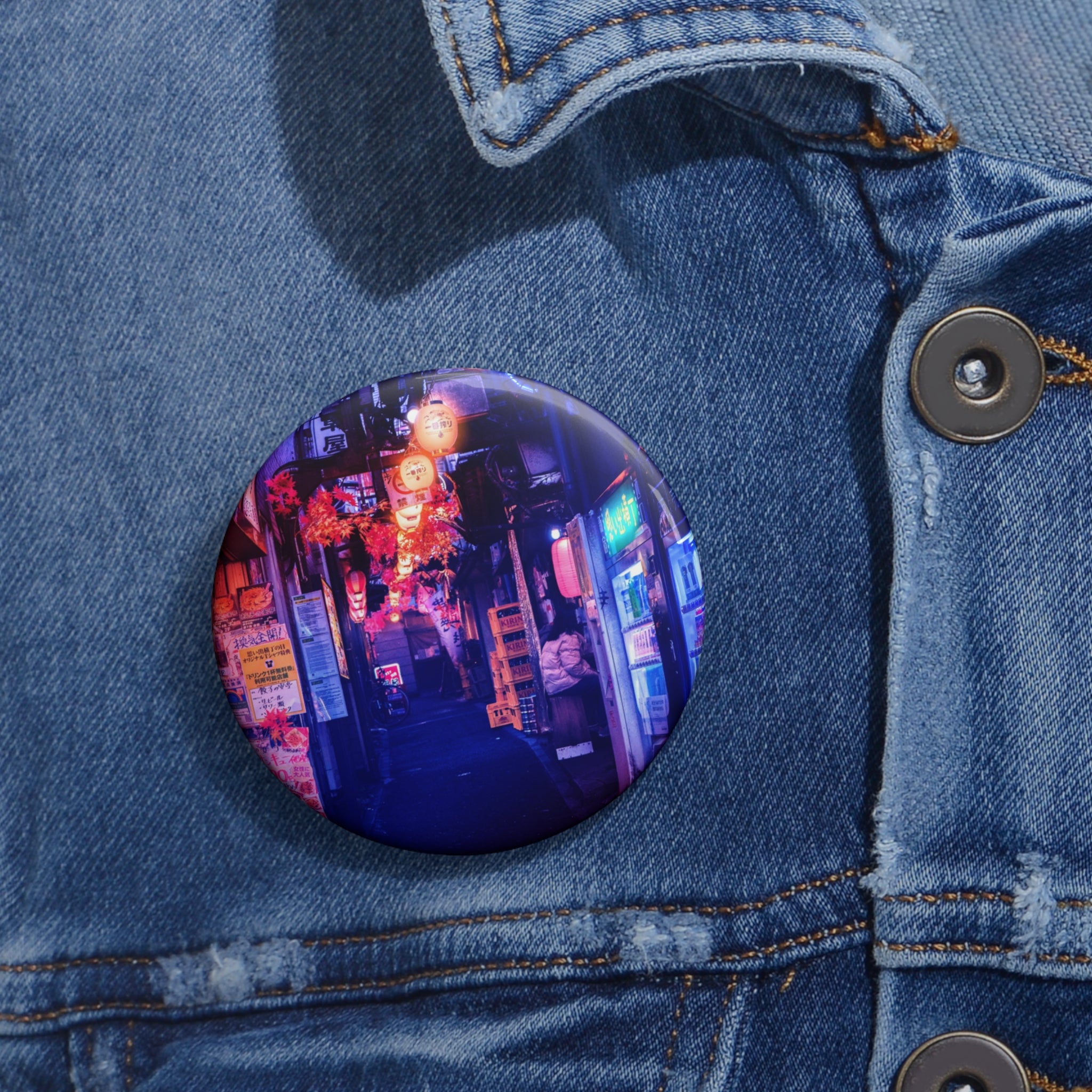 Japanese City Punk FX Pin - Neon Alley Art Button