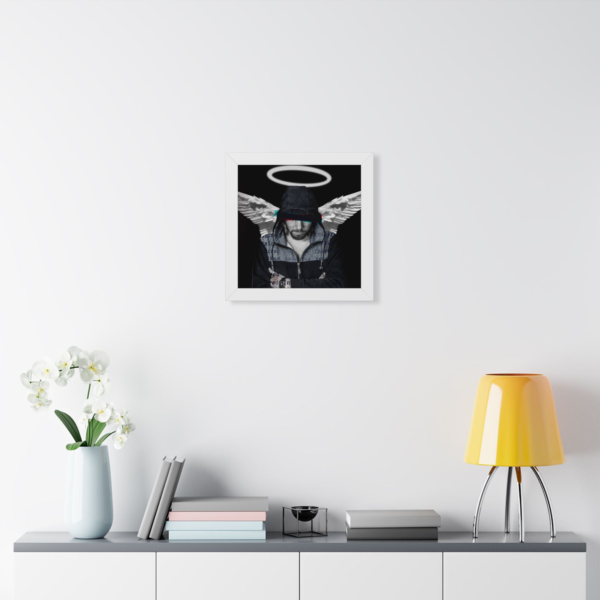 Modern Angel Framed Poster - Black & White Geometric Wings Wall Art