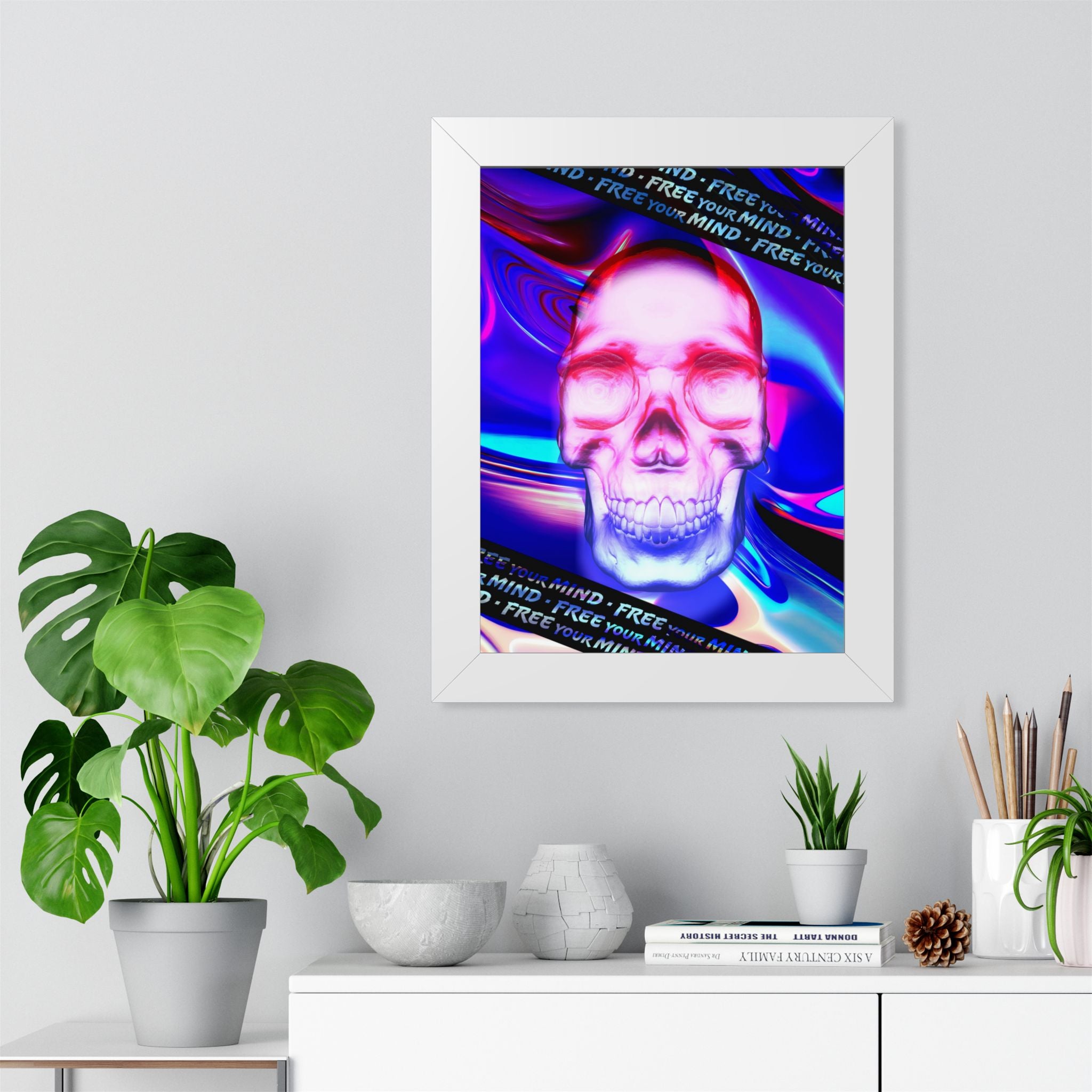 Free Your Mind Framed Poster - Psychedelic Skull Wall Art