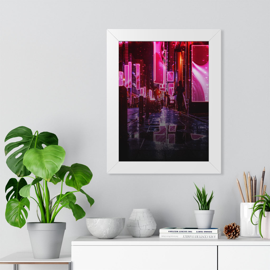 Japanese City Punk FX Framed Poster - Neon Alley Cyberpunk Art