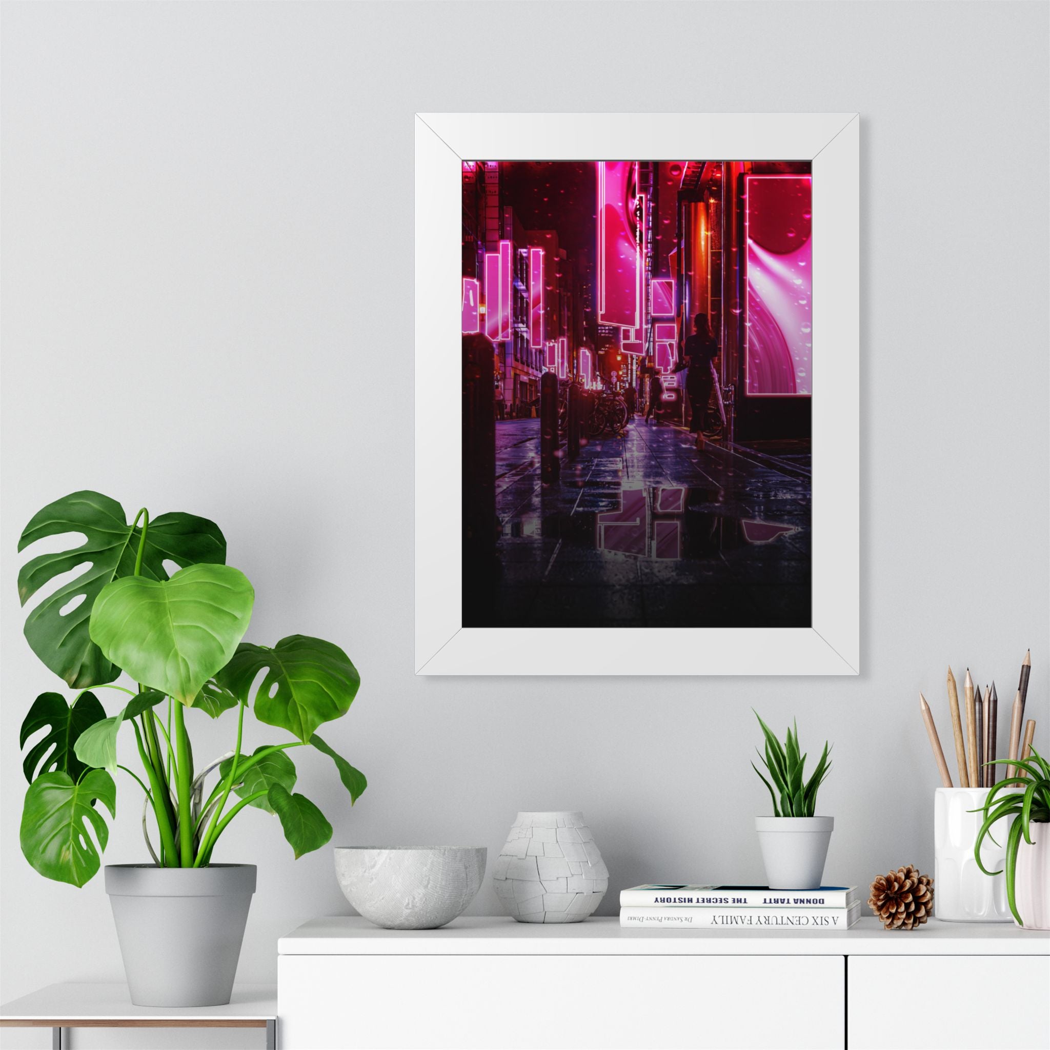 Japanese City Punk FX Framed Poster - Neon Alley Cyberpunk Art