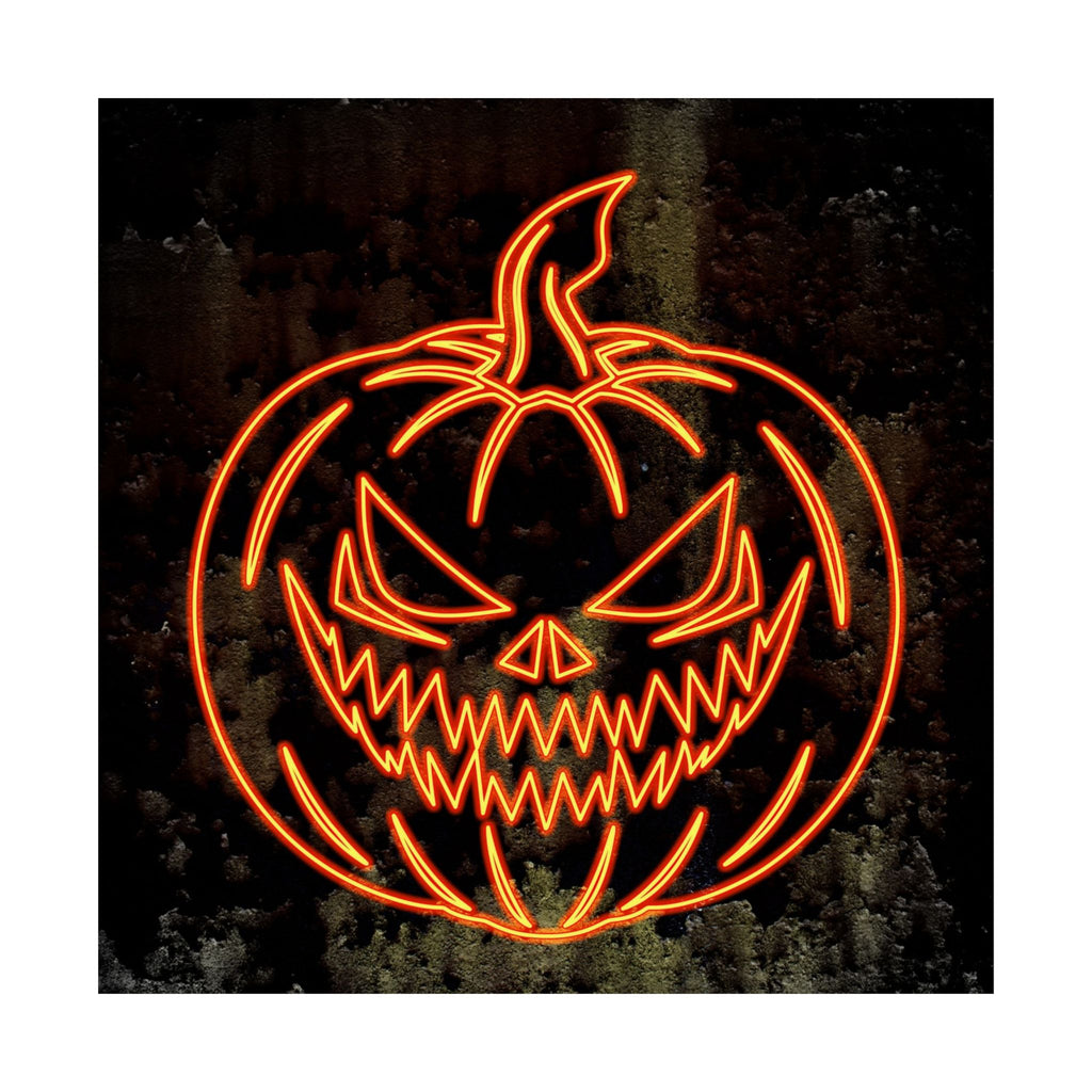 Neon Pumpkin Poster - Spooky Halloween Orange & Black Art Print