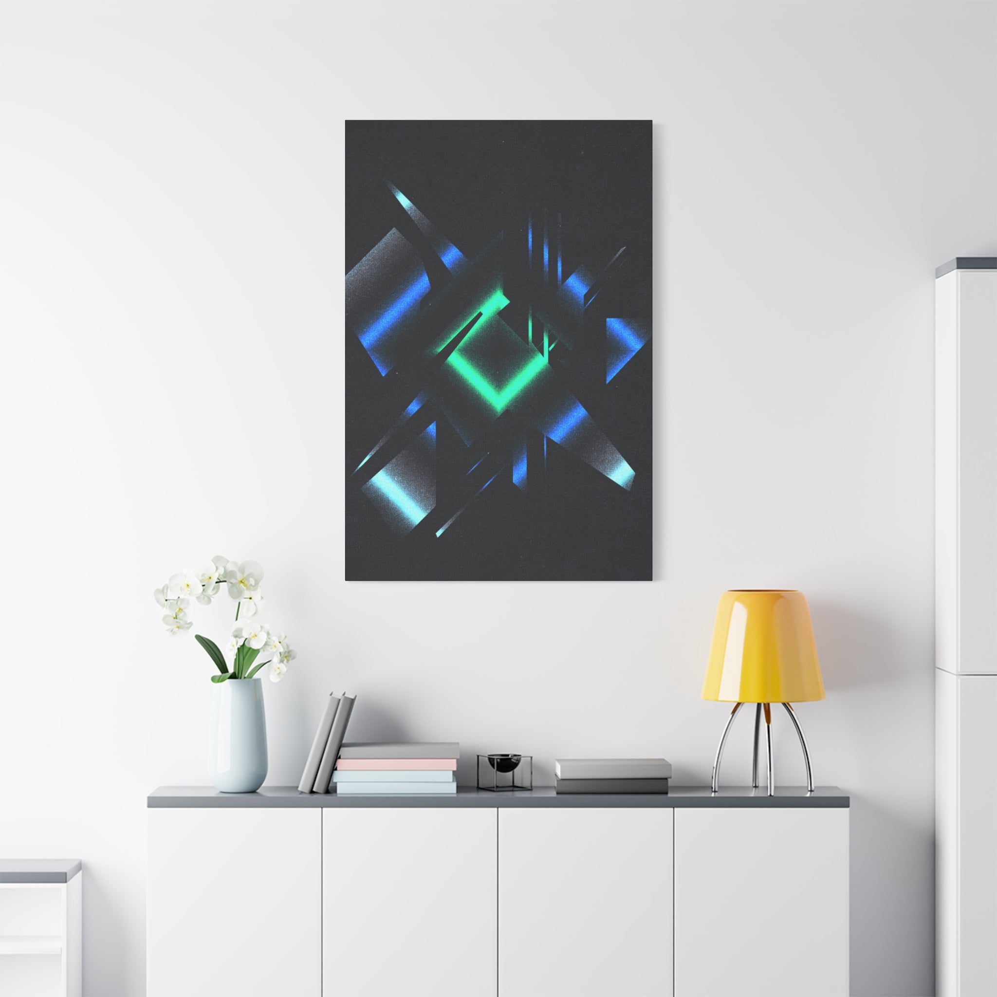 Abstract Techno Blue Canvas Wall Art - Digital Glitch Decor
