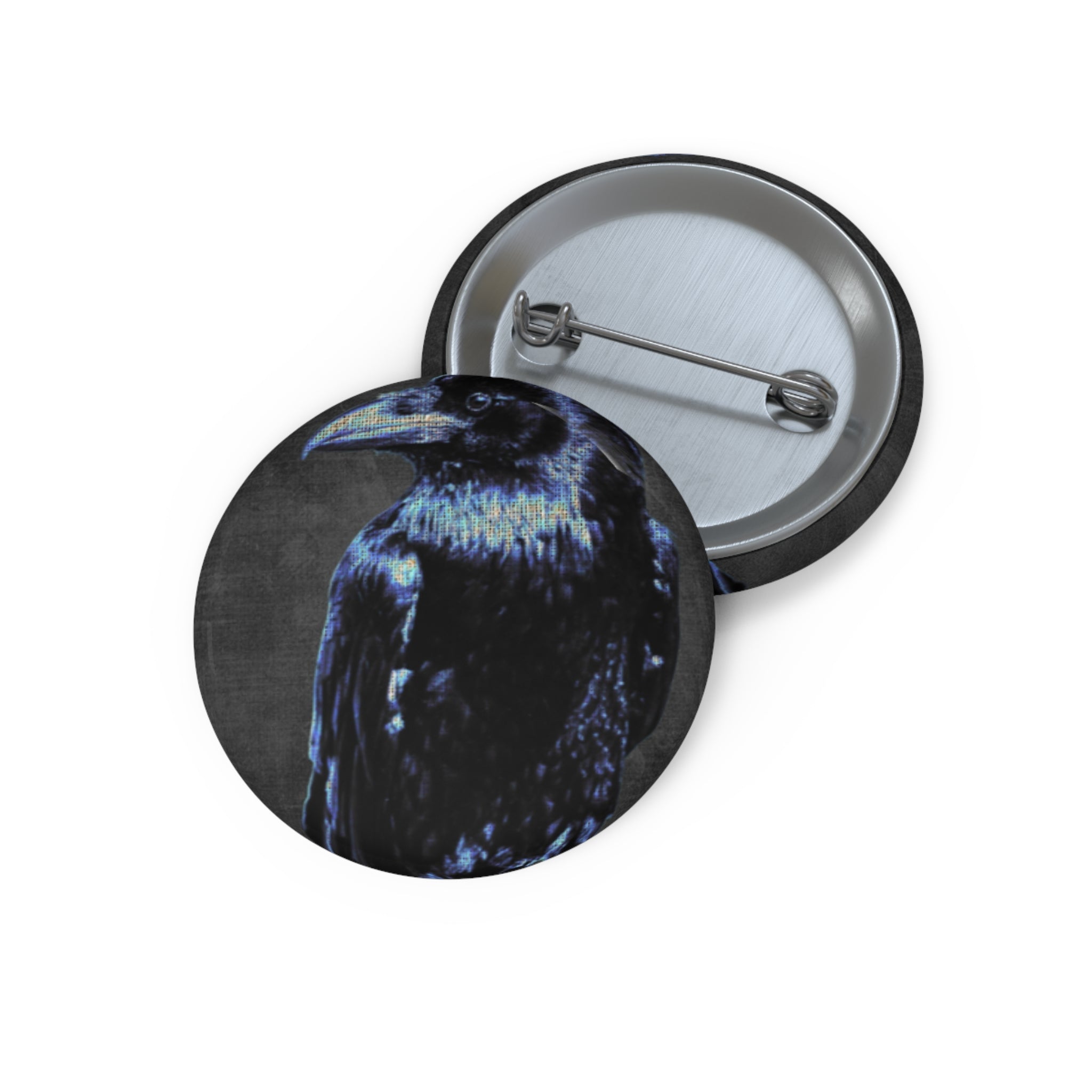 Mystical Blue Raven Pin - Crow Bird Art Button