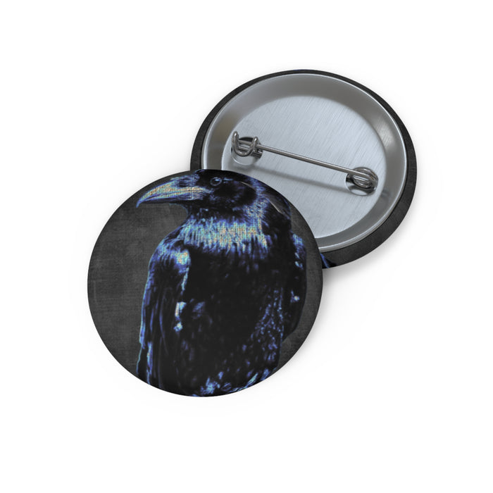 Mystical Blue Raven Pin - Crow Bird Art Button