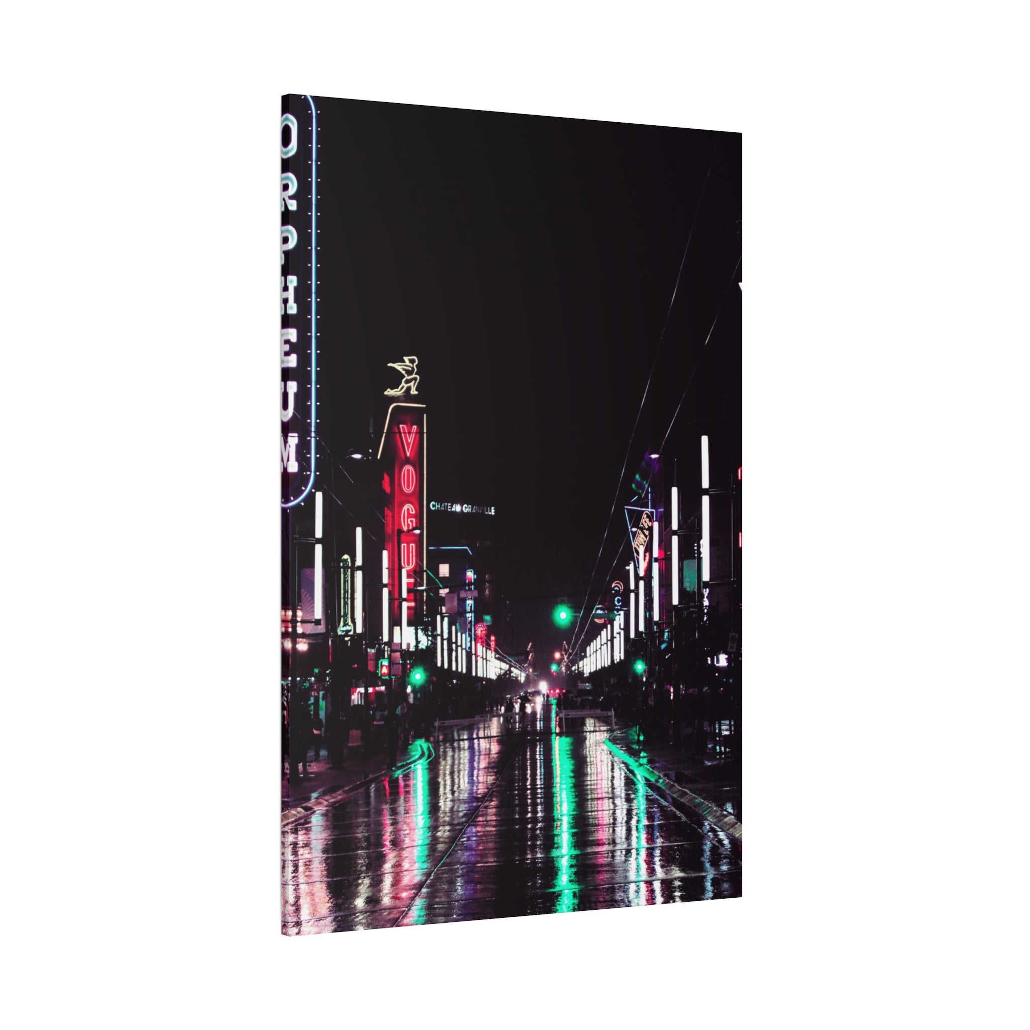Cyberpunk Slick Street Canvas Wall Art - Neon Alley Decor