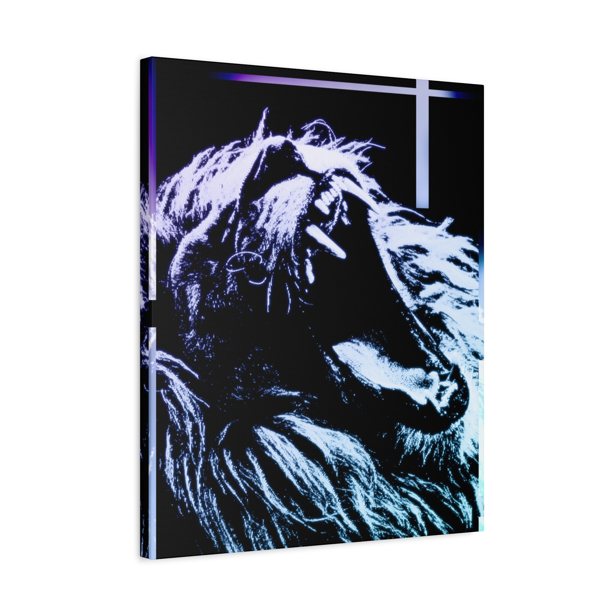 CRT Lion Retro Wave Canvas Art - 80s Vaporwave Neon Decor