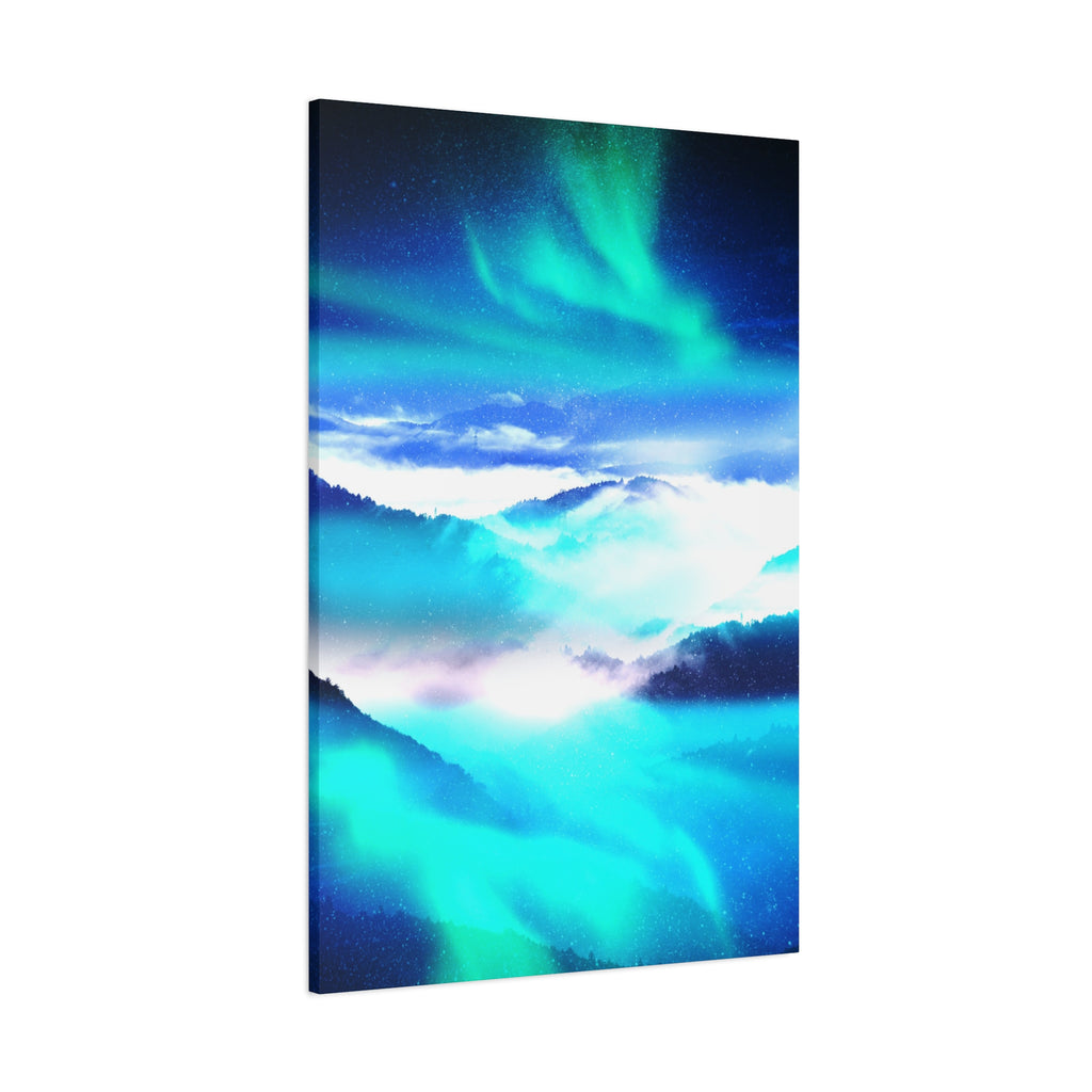 Starry Mountain Sky Canvas Wall Art - Aurora Borealis Decor