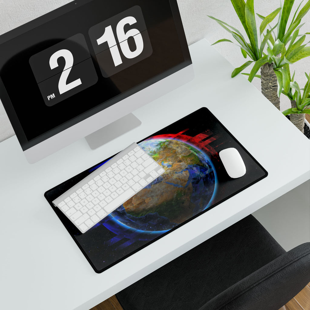 Earth Glitched Mouse Pad - Geometric Glitch Desk Mat