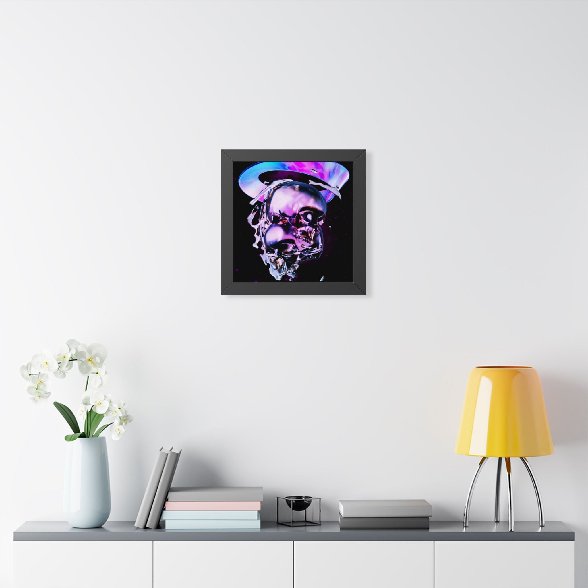 Melted Skeleton Skulls Framed Poster - Gothic Cosmic Skull Wall Art