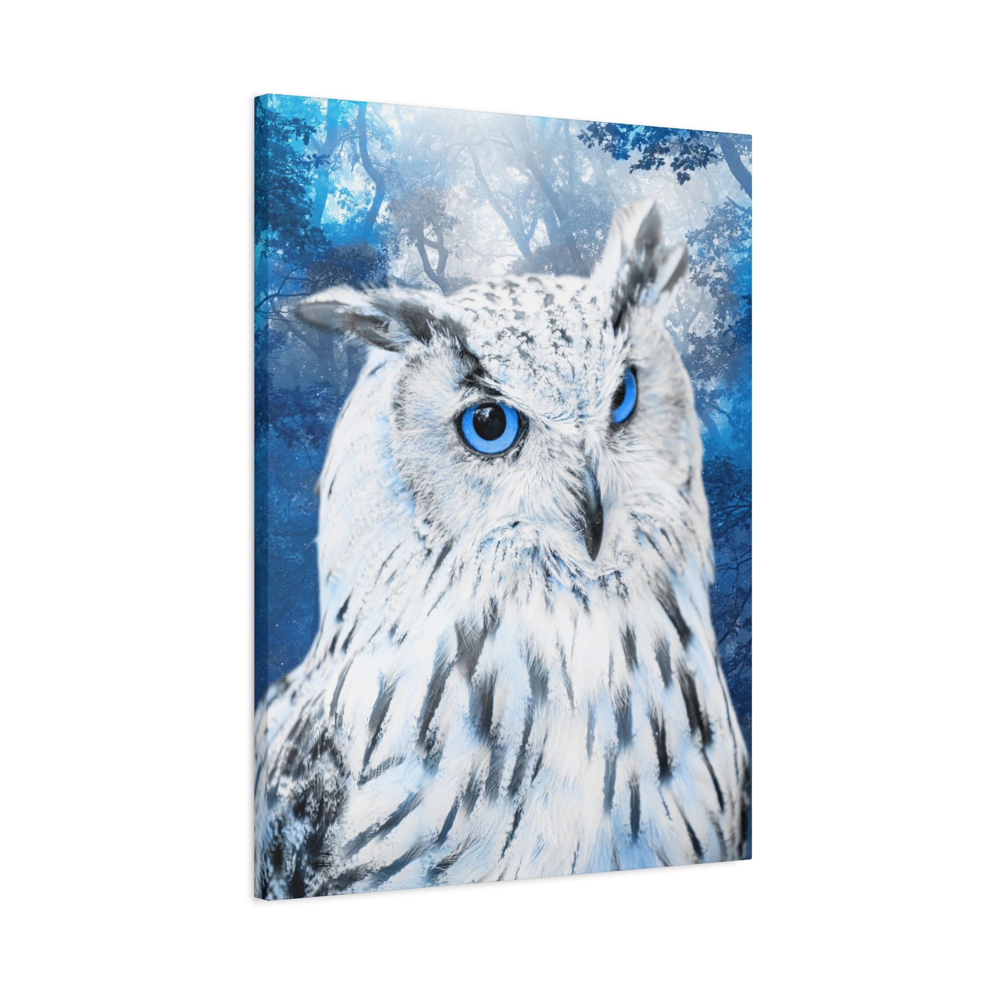 Frost Owl Canvas Wall Art - Winter Animal Fantasy Nature Decor