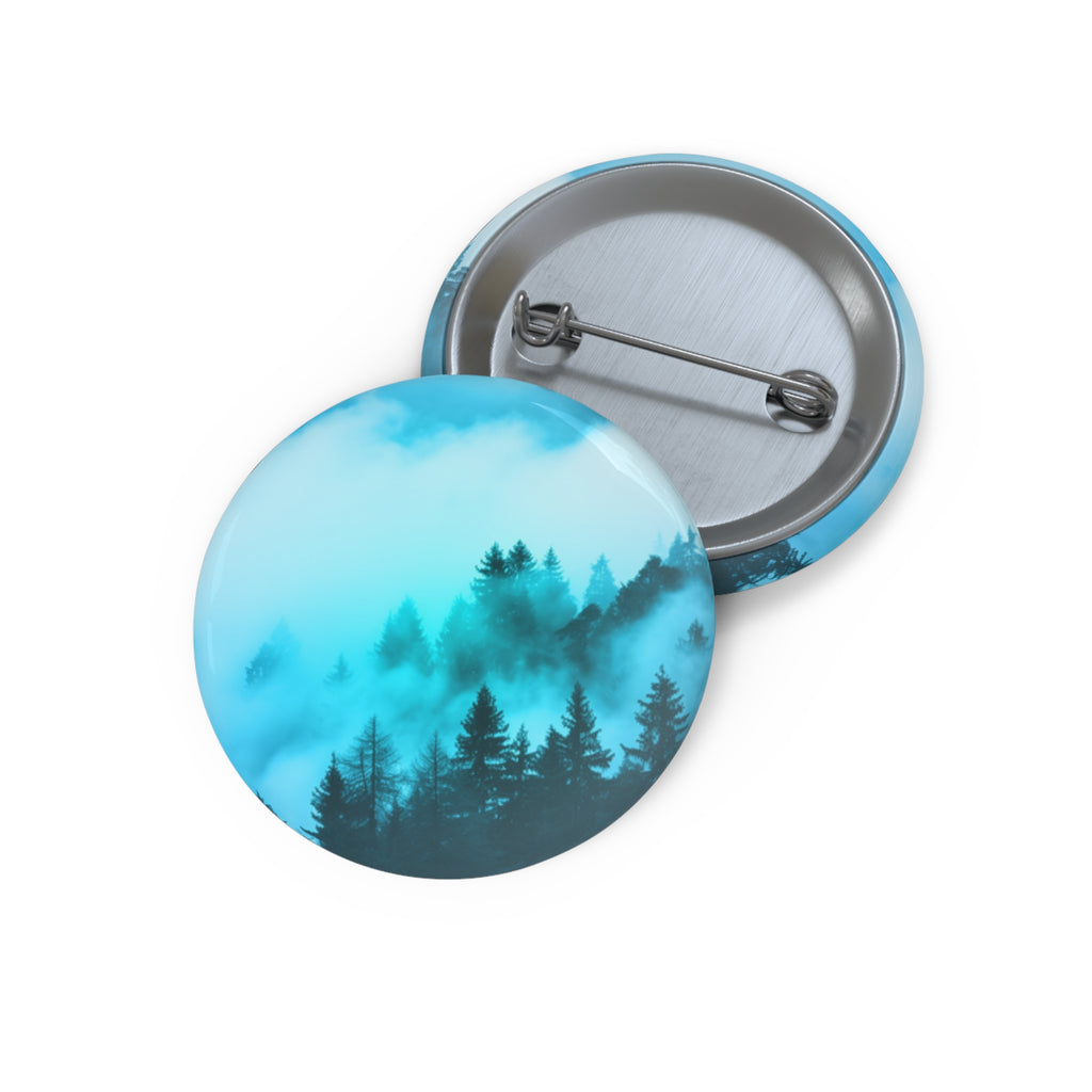 Misty Blue Mountain Fog Pin - Landscape Art Button